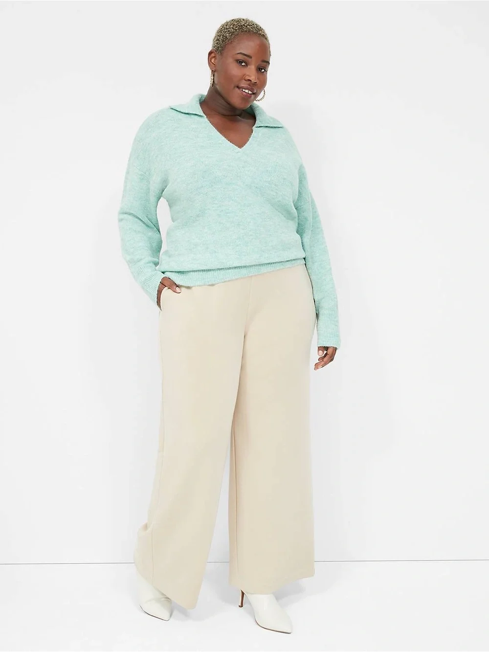 Lane Bryant V-Neck Polo Sweater | 24/26 | Light Green
